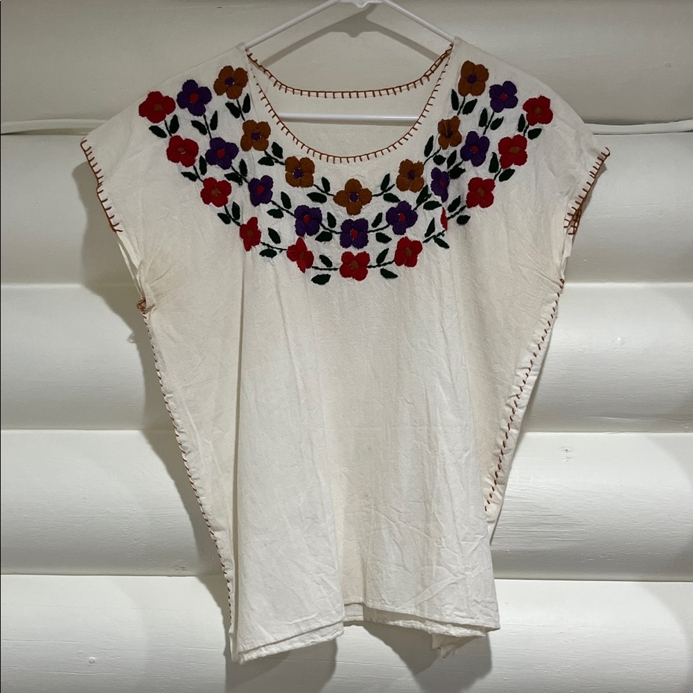 Embroidered Floral White Women's Top